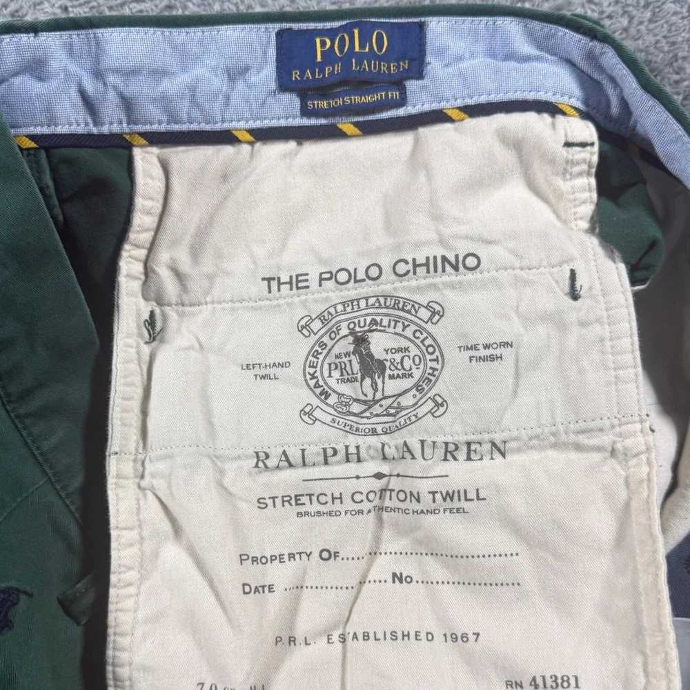 Polo Ralph Lauren Chino Pants Mens 32x32 Green Stretch Straight Fit Cotton Twill